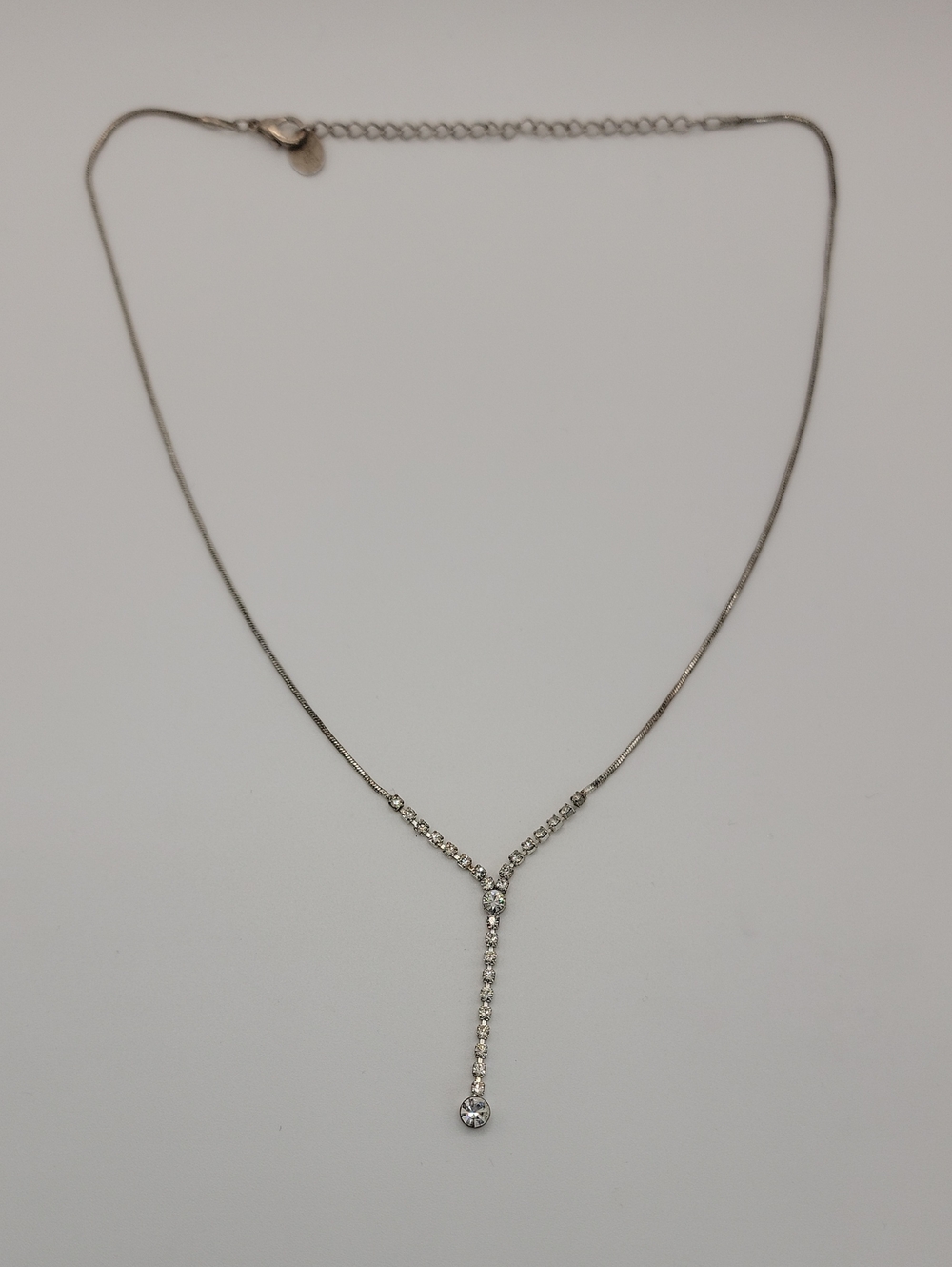 Claires Silvertone Crystal Y-Drop Necklace Party Jewelry 16" - 18"